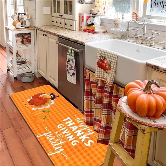 2 Kitchen Rugs, Floor Mats, Thanksgiving Halloween Turkey Decor - Picture 5 of 6